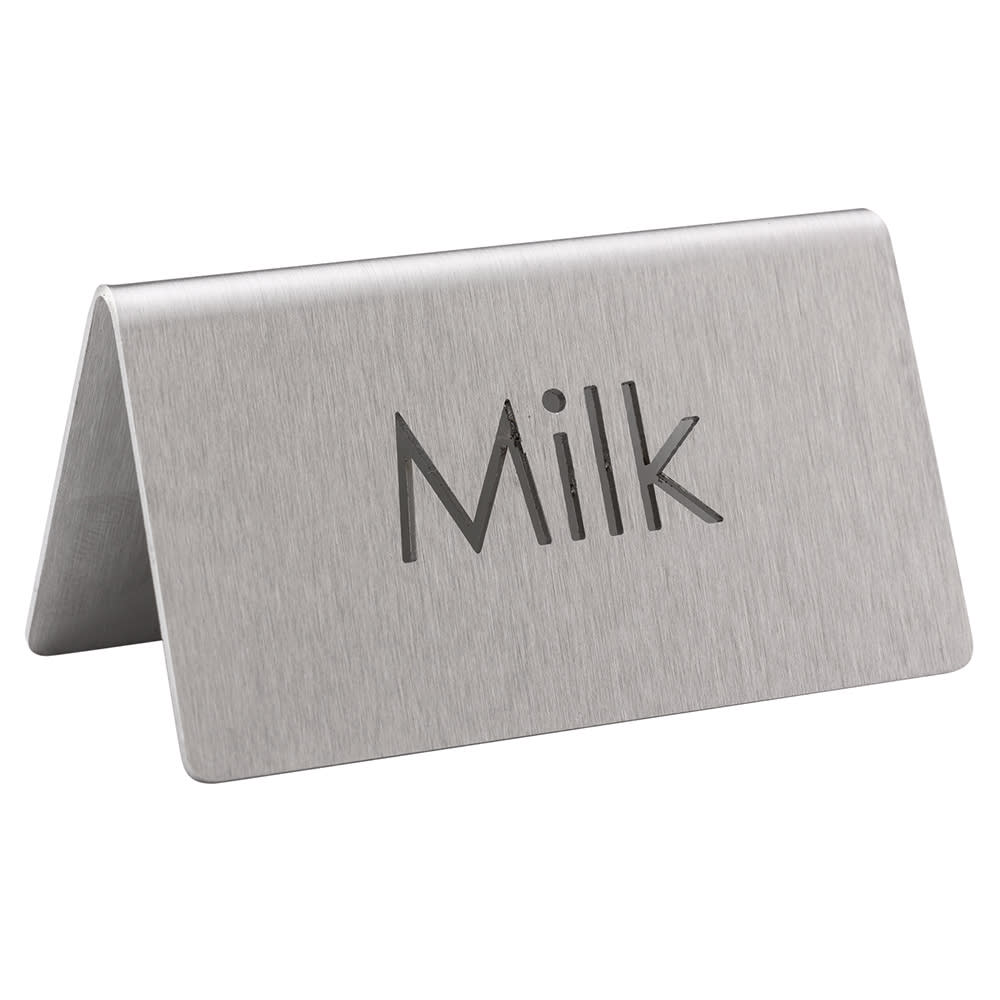 Service Ideas 1C-BF-MILK-MOD Milk Beverage Table Tent Sign - 3"W x 1 1/2"H, Brushed Stainless