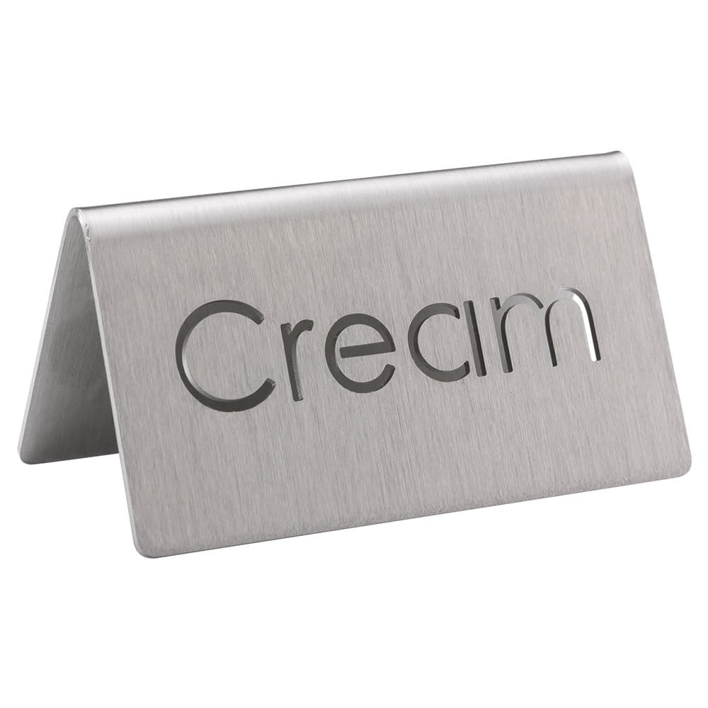 Service Ideas 1C-BF-CREAM-MOD Cream Beverage Table Tent Sign - 3"W x 1 1/2"H, Brushed Stainless