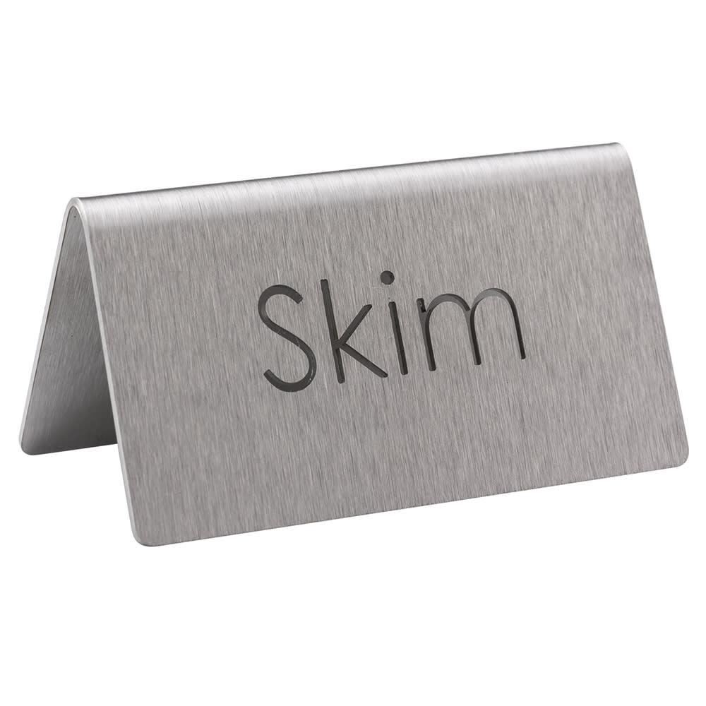 482-1CBFSKIMMOD Skim Beverage Table Tent Sign - 3"W x 1 1/2"H, Brushed Stainless