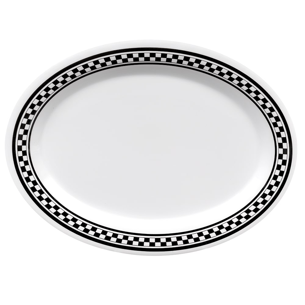 284-OP120X 12" x 9" Oval Diamond Chexers Platter - Melamine, Black