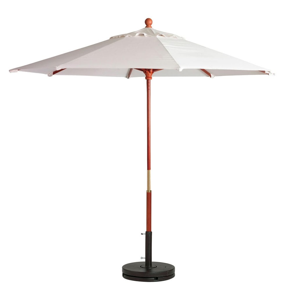 838-98940431 7 ft Round Top Market Umbrella - White Fabric, Wooden Pole