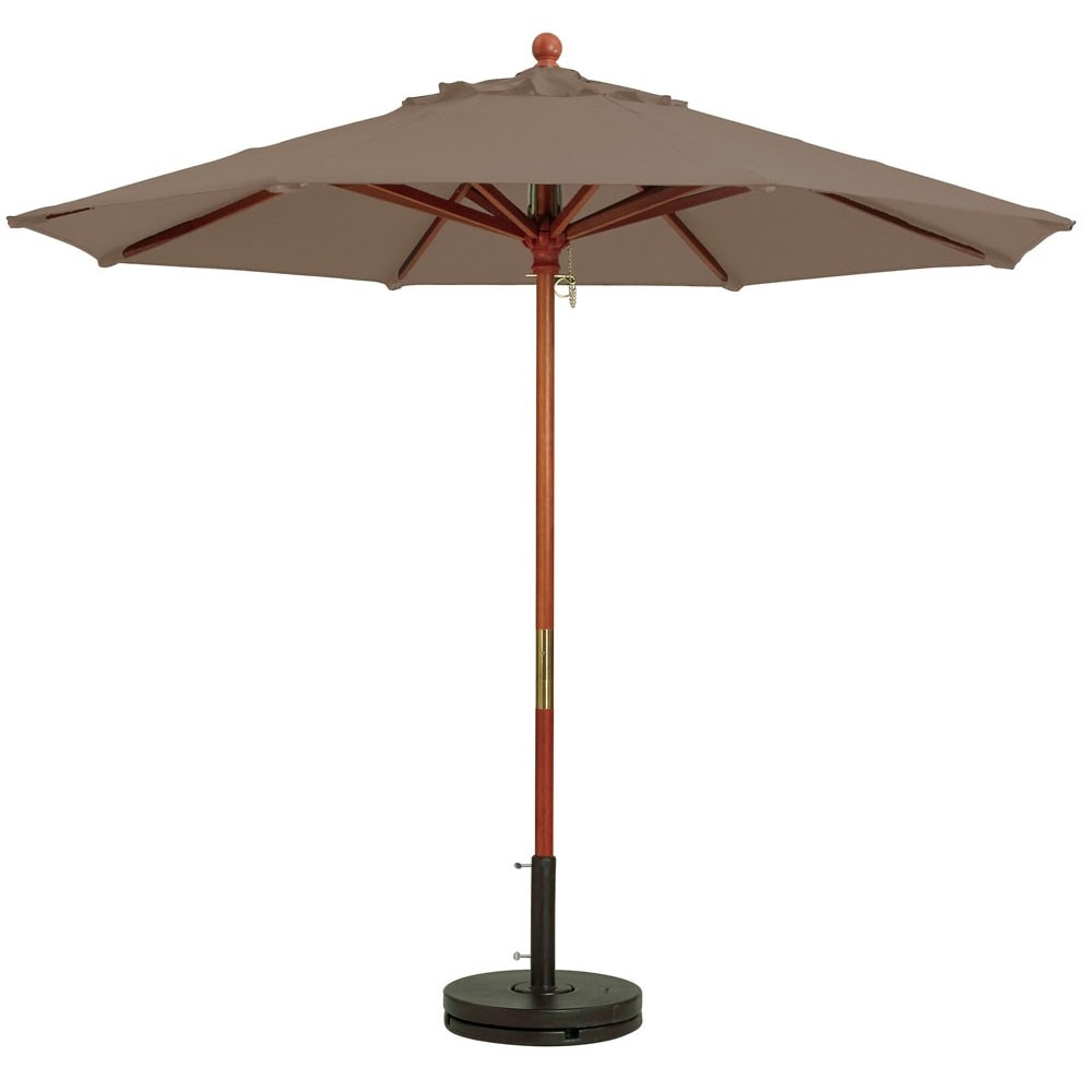 838-98948131 7 ft Round Top Market Umbrella - Taupe Fabric, Wooden Pole