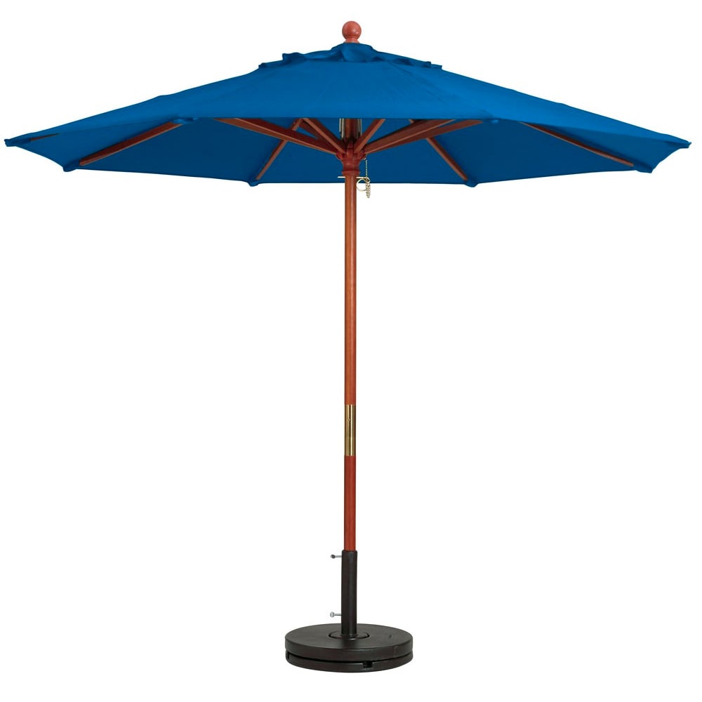 838-98949731 7 ft Round Top Market Umbrella - Pacific Blue Fabric, Wooden Pole