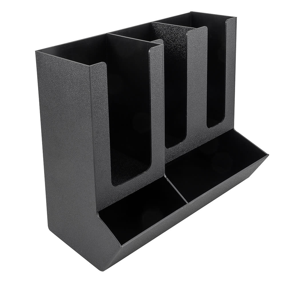 151-1013 Straw & Lid Organizer w/ 3 Sections, 13 1/4 x 7 1/4 x 11", Black