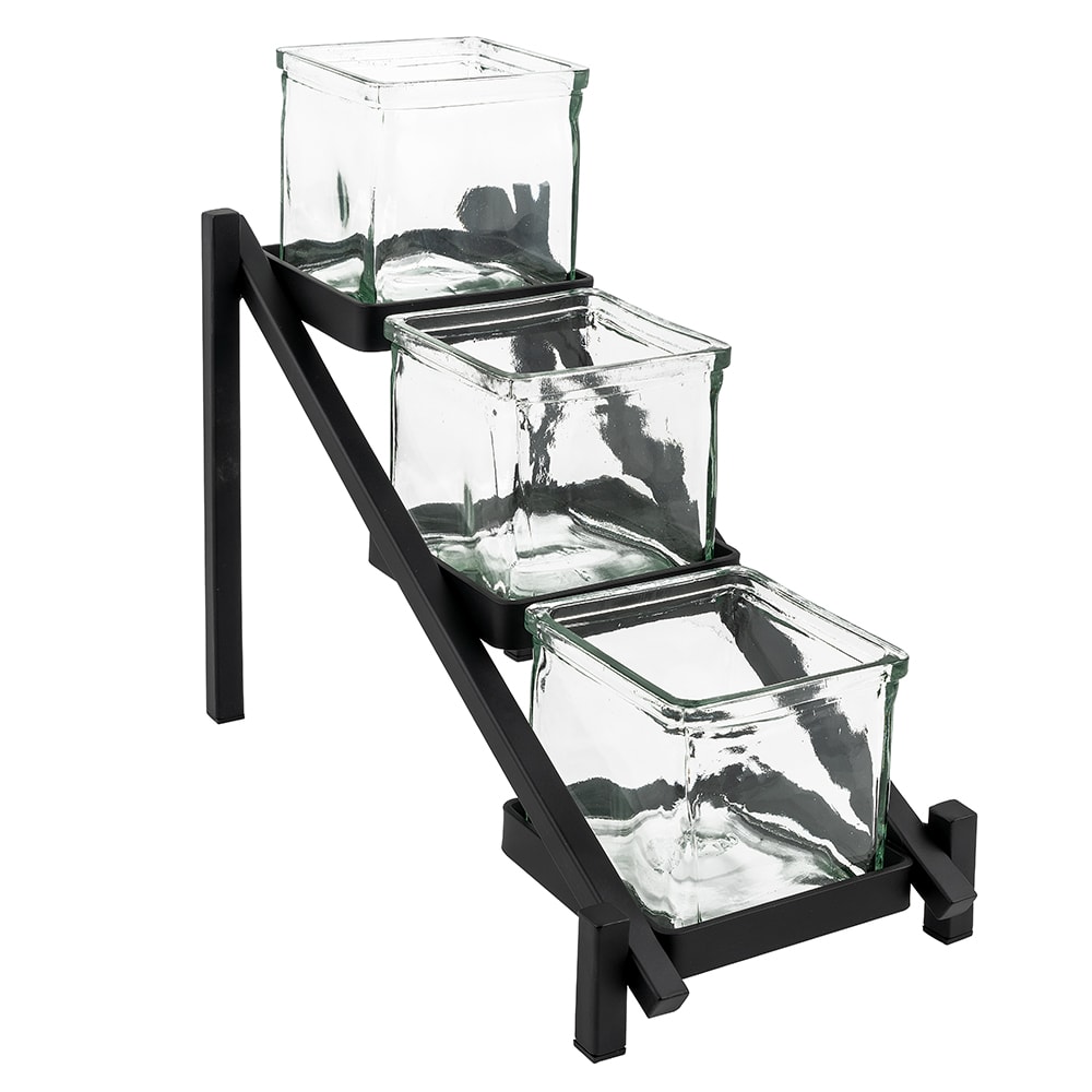 151-114913 Rectangular 3 Compartment Condiment Jar Display - Clear/Black