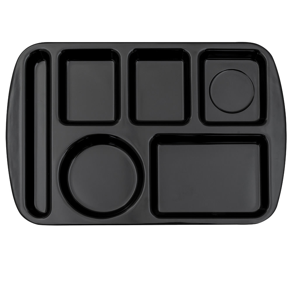 284-TL151BK Melamine Rectangular Tray w/ (6) Compartments, 14 3/4" x 9 1/2", Black