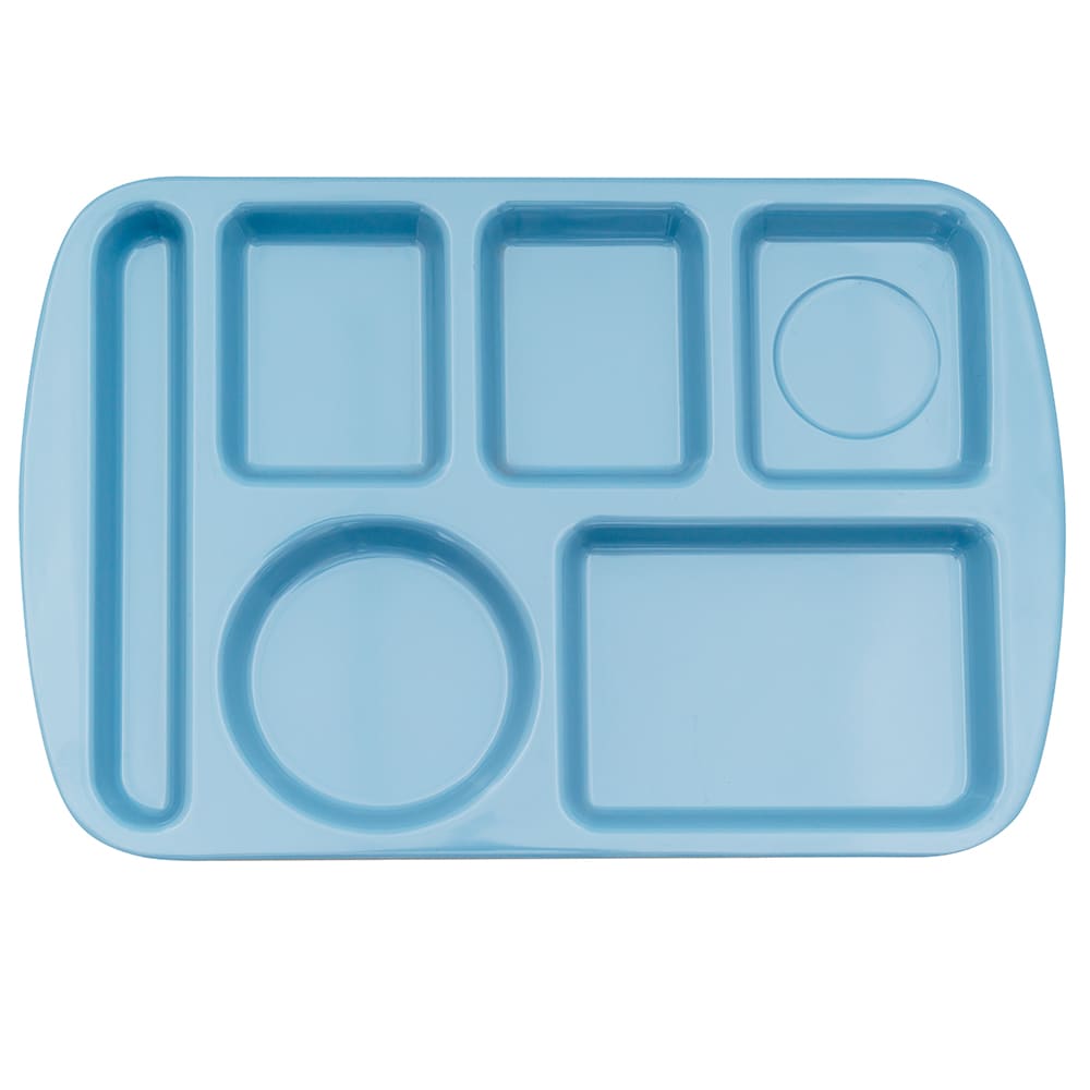 284-TL151FB Melamine Rectangular Tray w/ (6) Compartments, 14 3/4" x 9 1/2", French Blu...