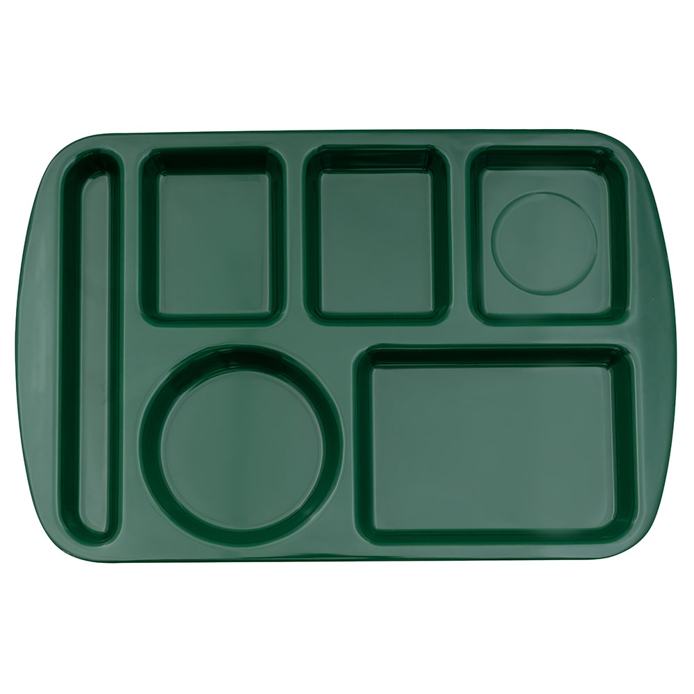 284-TL151HG Melamine Rectangular Tray w/ (6) Compartments, 14 3/4" x 9 1/2", Hunter Gre...
