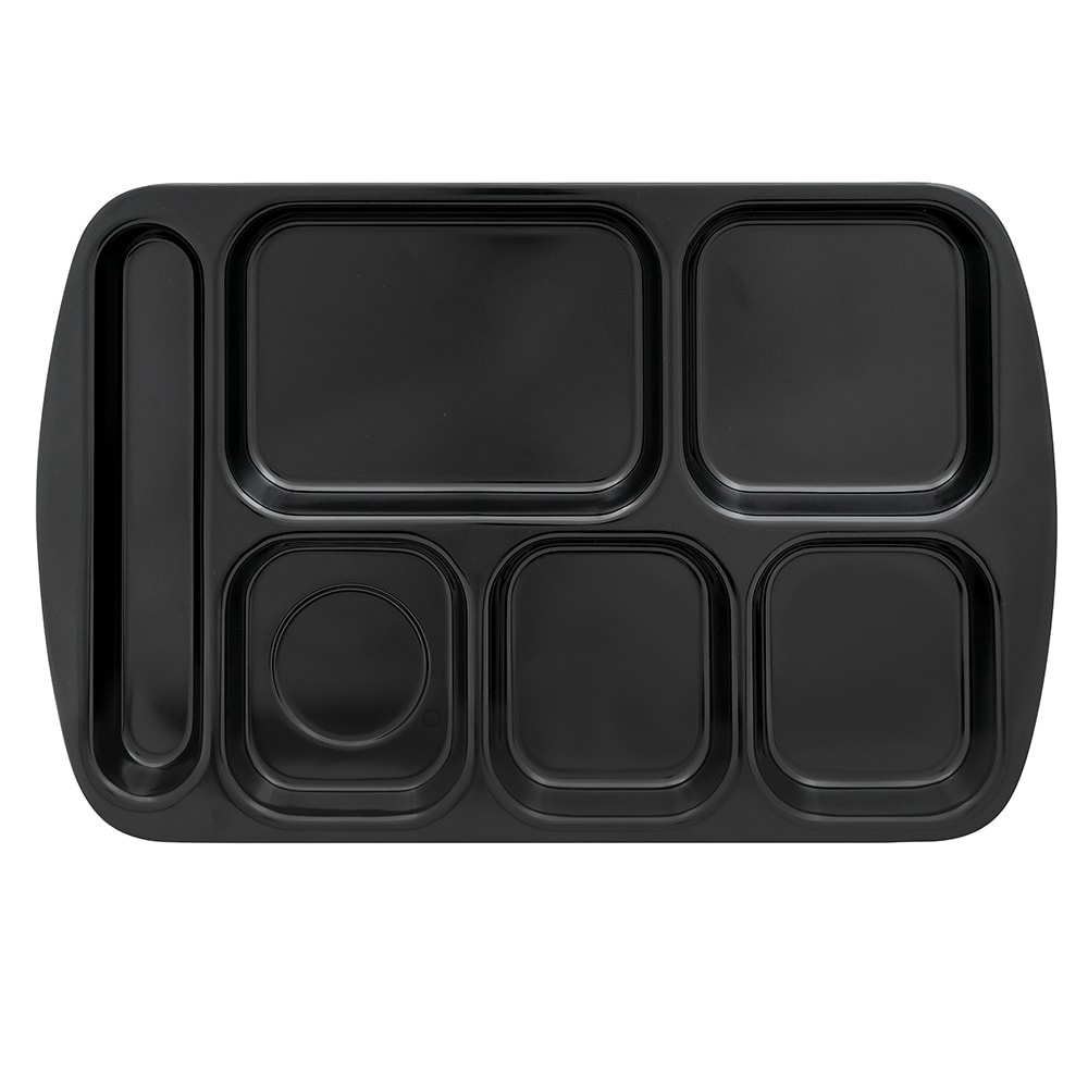 284-TR151BK Melamine Rectangular Tray w/ (6) Compartments, 15 1/2" x 10", Black