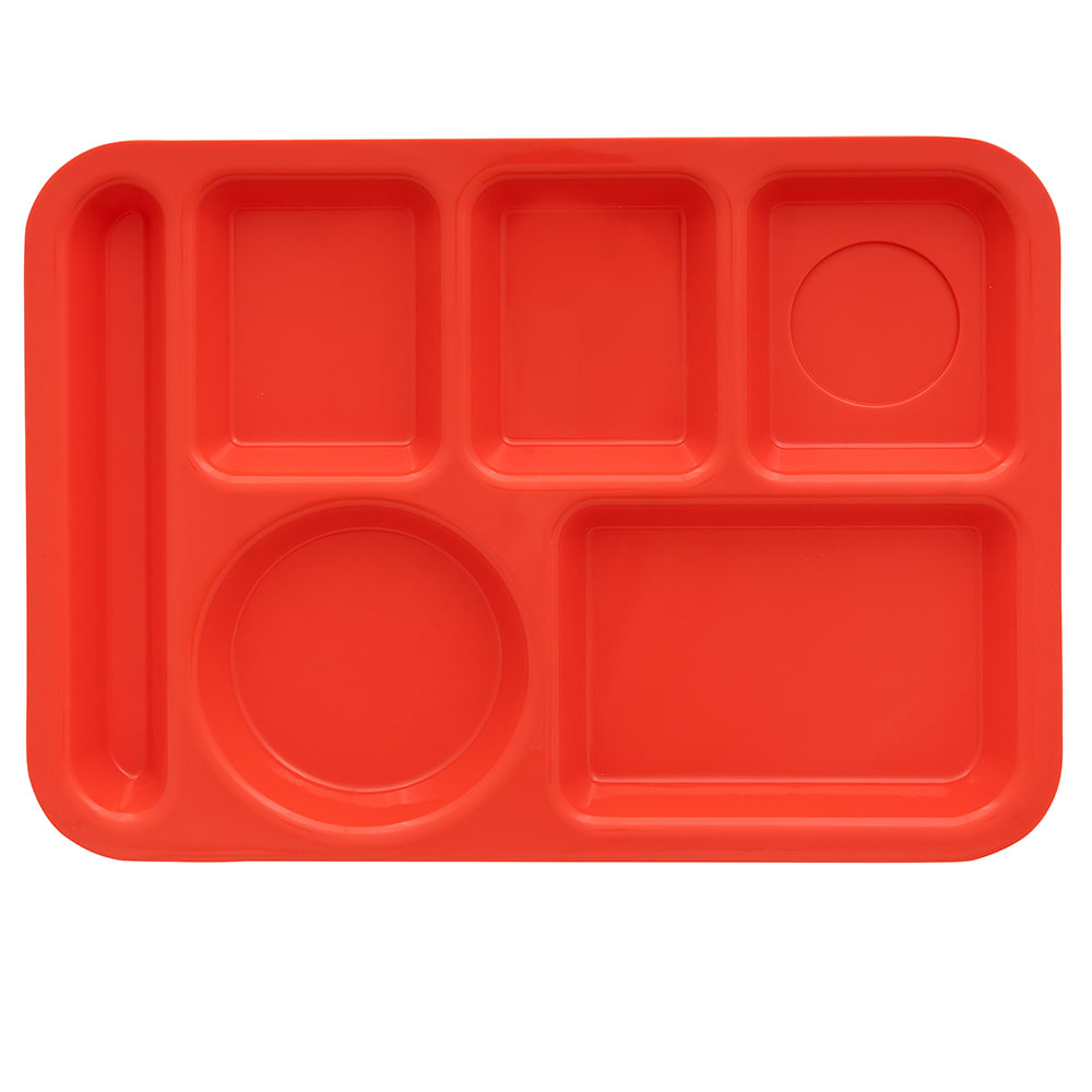 284-TR152RO Plastic Rectangular Tray w/ (6) Compartments, 14 3/8" x 9 7/8", Rio Orange