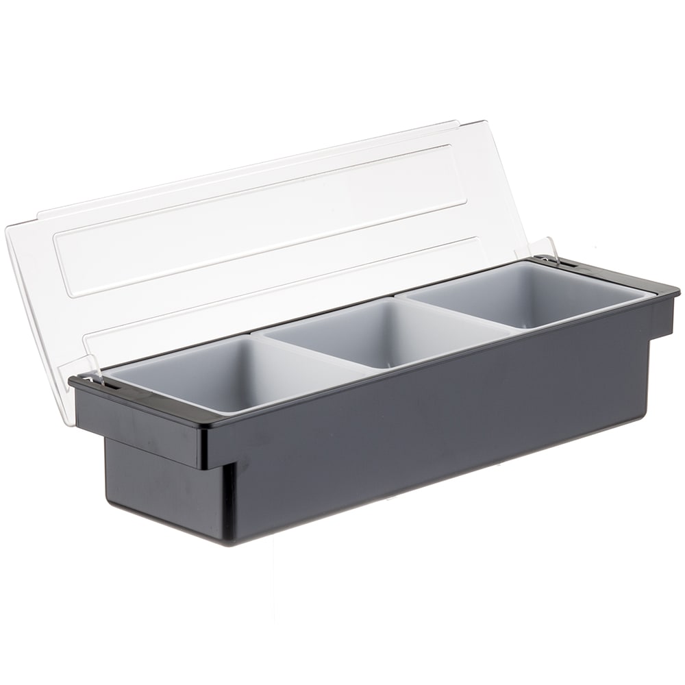 229-104 (3) Compartment Bar Garnish Tray - Flat Hinged Lid