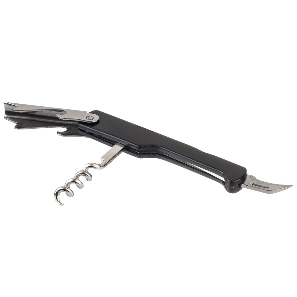 229-1226 Waiter's Corkscrew w/ Foil Cutter & Bottle Cap Opener, Black