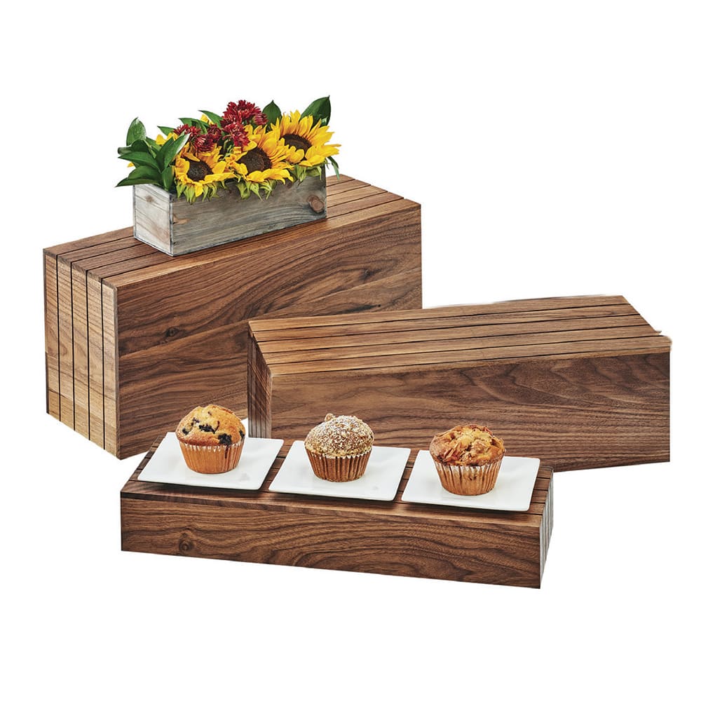 151-166378 Rectangular Display Riser Tray - 20"L x 7"W x 3"H, Walnut