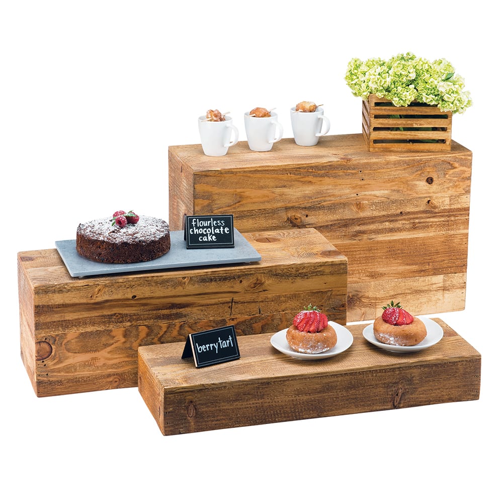 151-166399 Rectangular Display Riser Tray - 20 1/2"L x 7"W x 3 1/4"H, Reclaimed Wo...