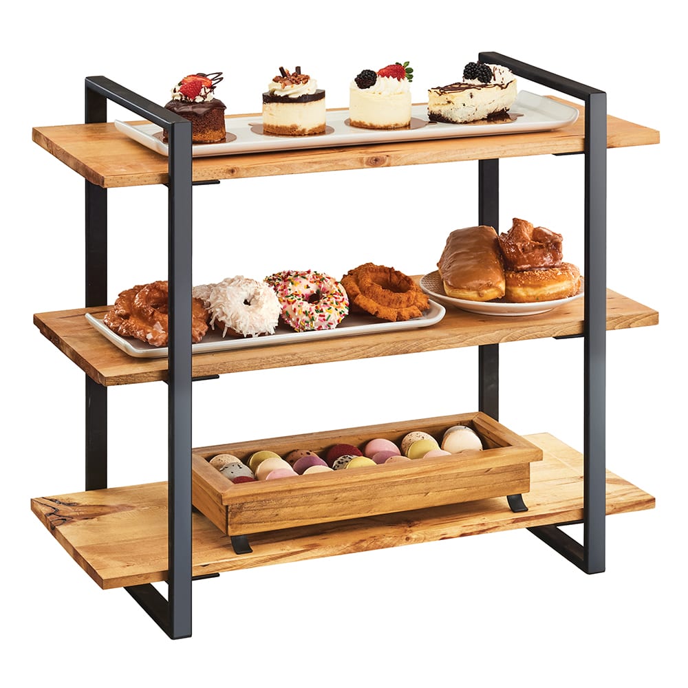 151-194099 3 Level Display Riser Shelf - 18"L x 12"W x 24"H, Metal Frame/Wood Shel...