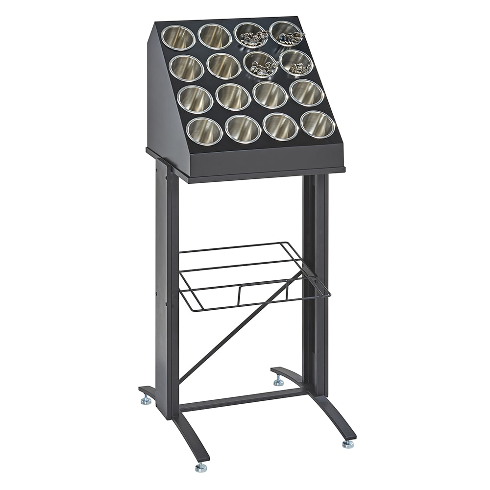 151-200313 16 Compartment Flatware Cylinder Holder Frame - 36"H, Wood, Black