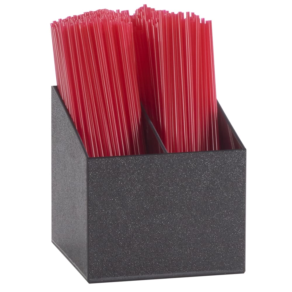 151-330813 2 Compartment Stir Stick Holder - 5" x  5" x 5 1/4", Black