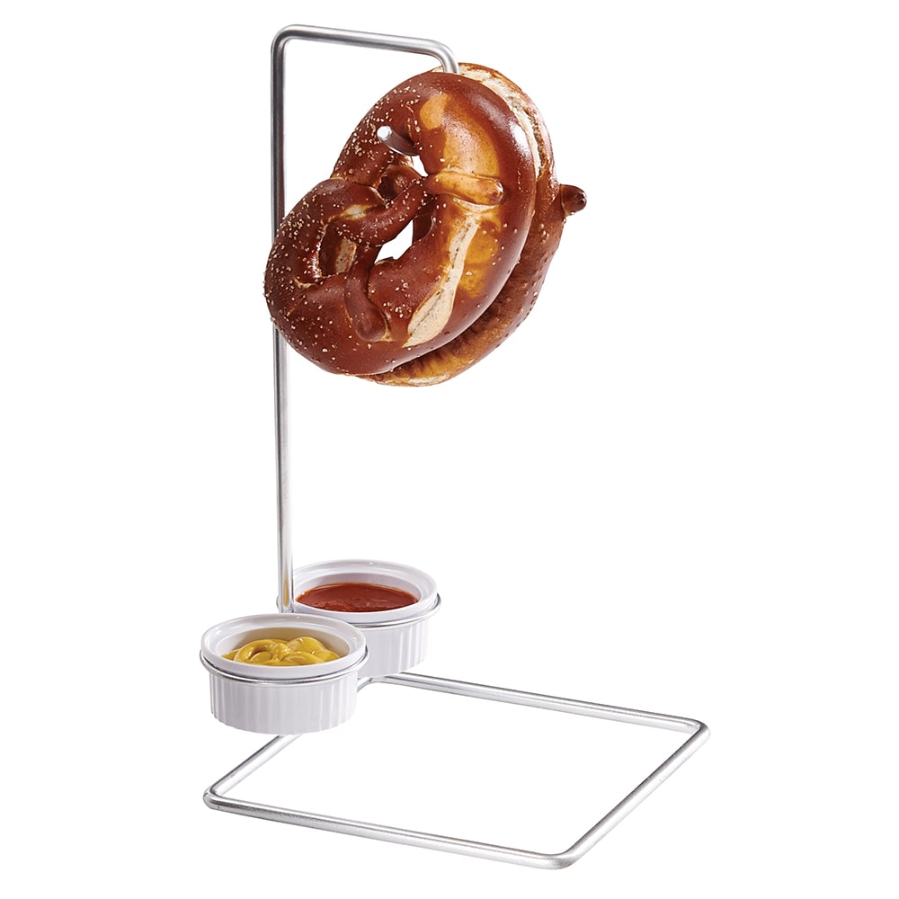 151-4202 Double Pretzel Holder w/ (2) Melamine Ramekins, Silver
