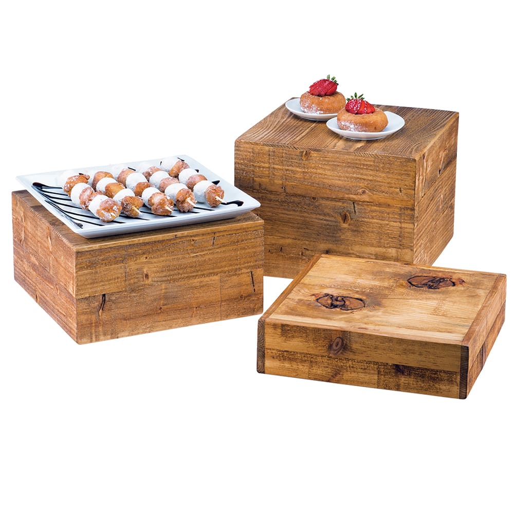 151-432399 12" Square Display Riser Crate - 3 1/4"H, Reclaimed Wood