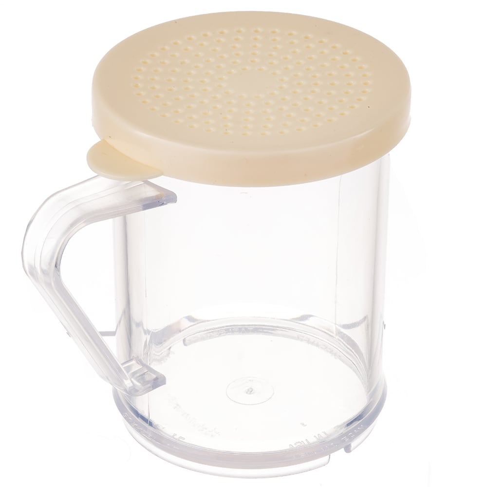 229-166A 10 oz Dredge/Shaker w/ Handle & Beige Lid for Salt/Pepper, Polycarbonate