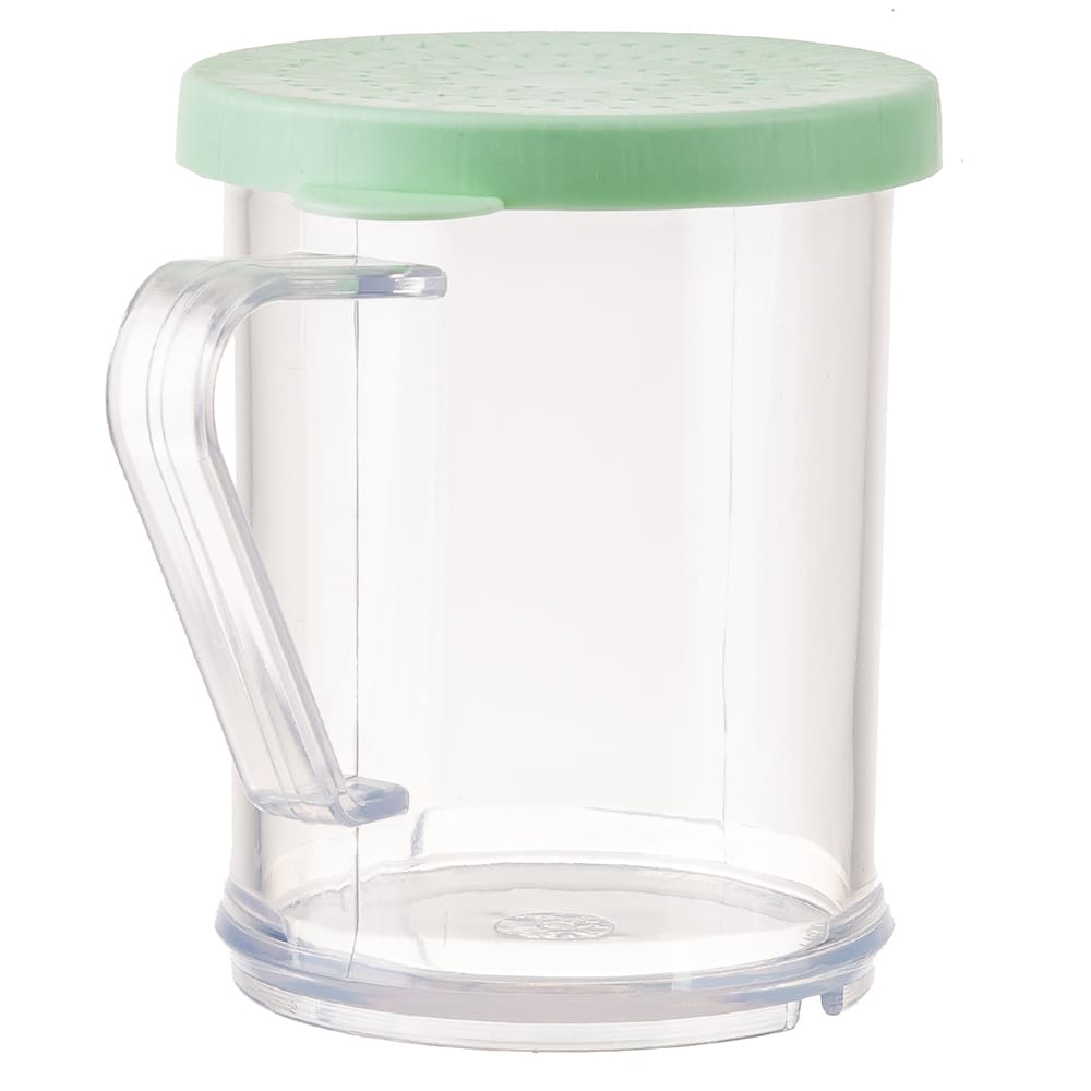 229-166B 10 oz Dredge/Shaker w/ Handle & Green Fine Lid, Polycarbonate