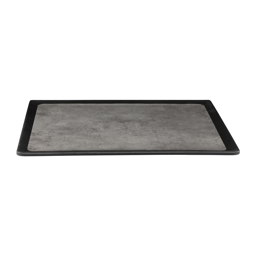 701-B178128SLVB 12 5/8" x 10 3/8" Rectangular Kobe Tray - Melamine, Black/Silver
