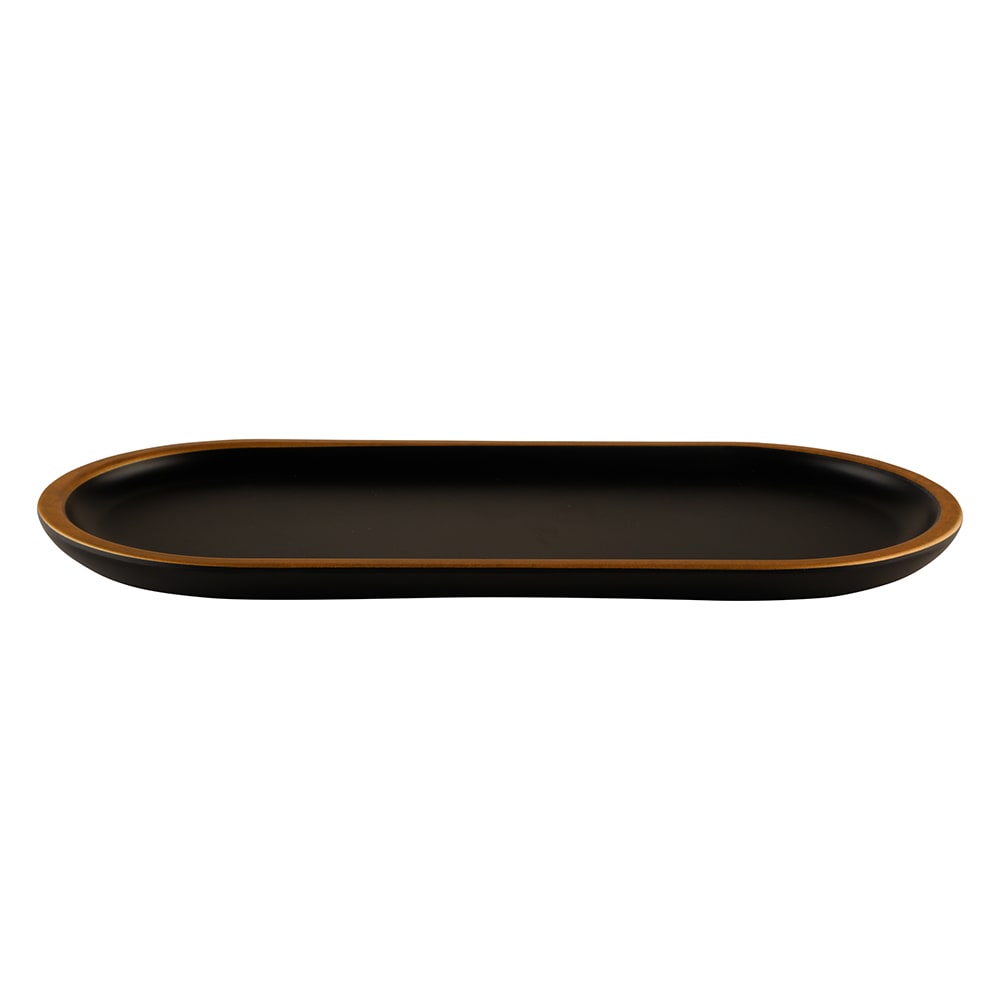 701-B251127GLDB 12 5/8" x 5 7/8" Oval Melamine Dinner Plate - Black/Gold