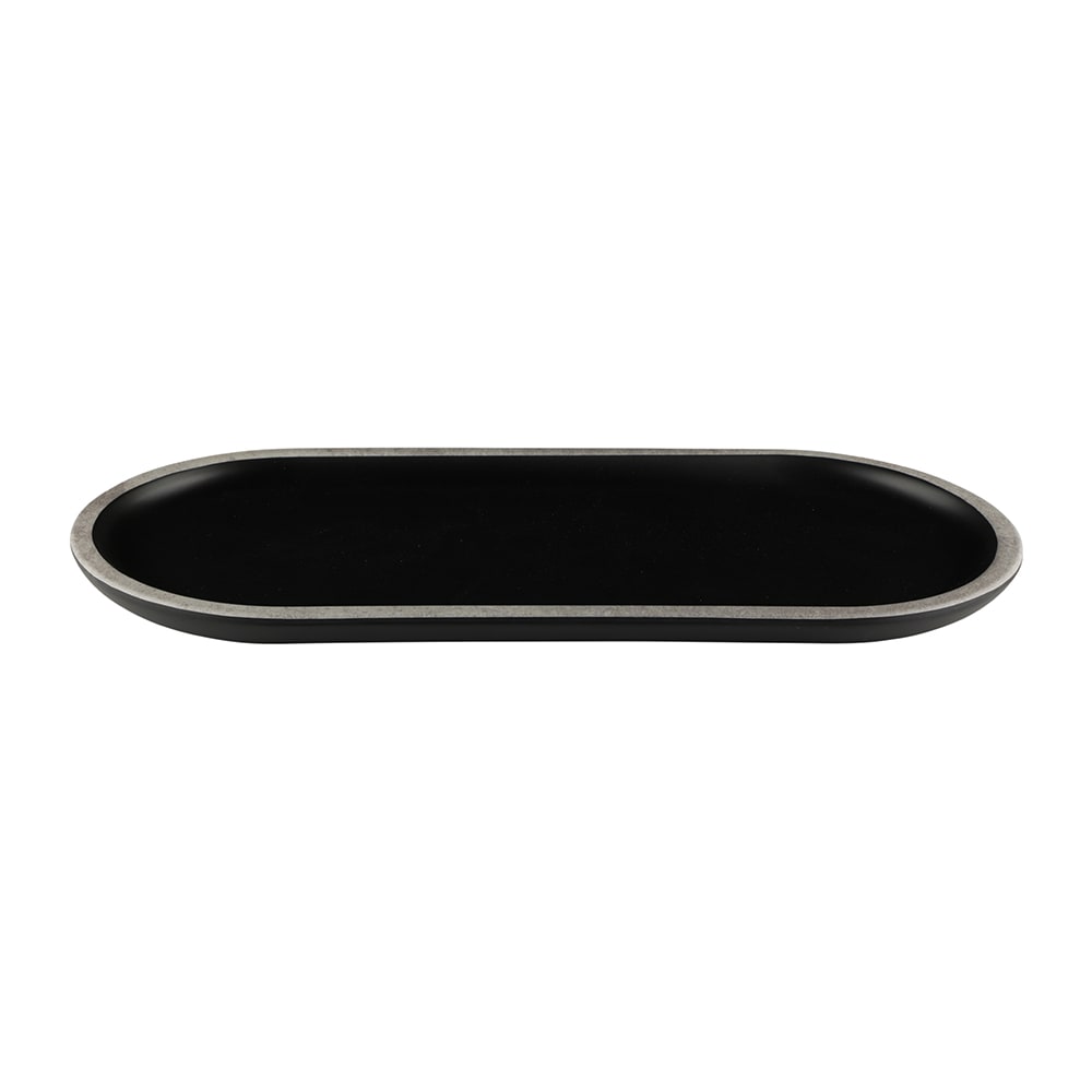 701-B251127SLVB 12 5/8" x 5 7/8" Oval Melamine Dinner Plate - Black/Silver