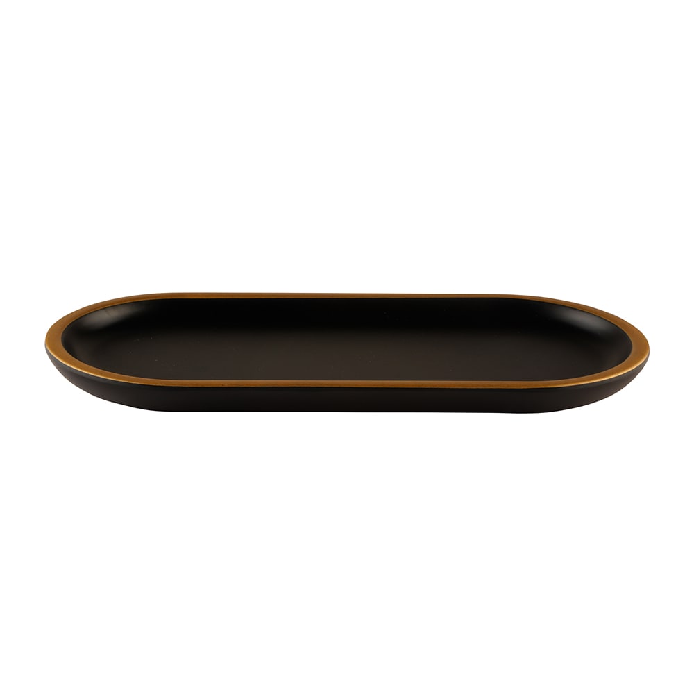 701-B252102GLDB 10 1/4" x 4 3/4" Oval Melamine Dinner Plate - Black/Gold