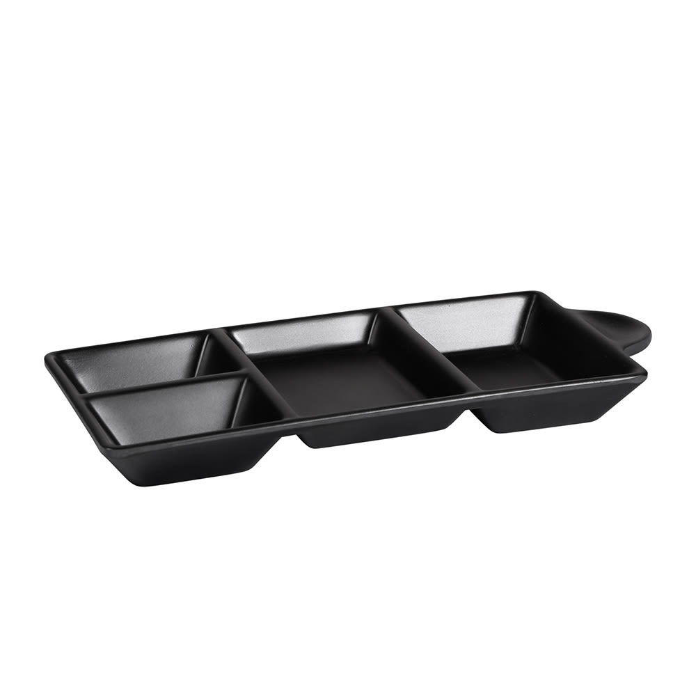 701-JWT4CB Serving Tray w/4 Compartments - 8 3/4"L x 4 3/8"W, Melamine, Black