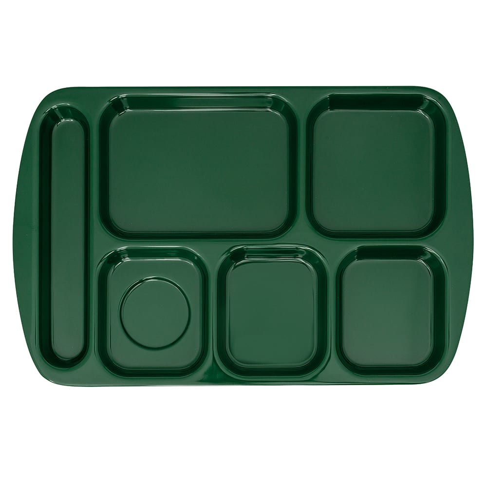 284-TR151HG Melamine Rectangular Tray w/ (6) Compartments, 15 1/2" x 9 7/8", Hunter Gre...