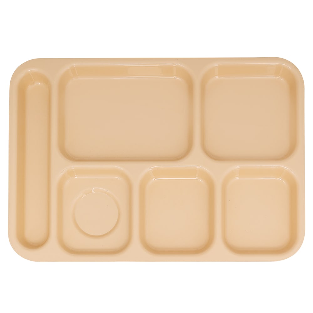 284-TR152T Plastic Rectangular Tray w/ (6) Compartments, 14 3/8" x 9 7/8", Tan