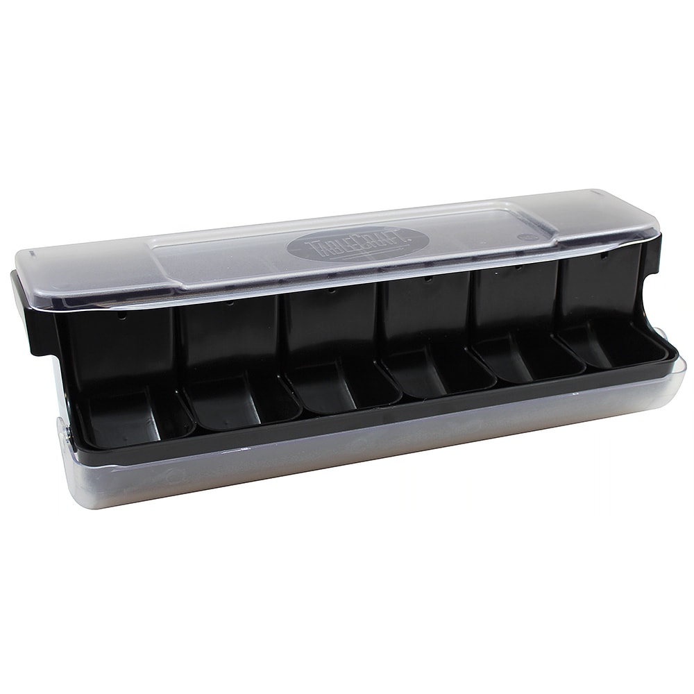 229-BCD6000BK 6 Compartment Bar Garnish Tray - Flat Hinged Lid