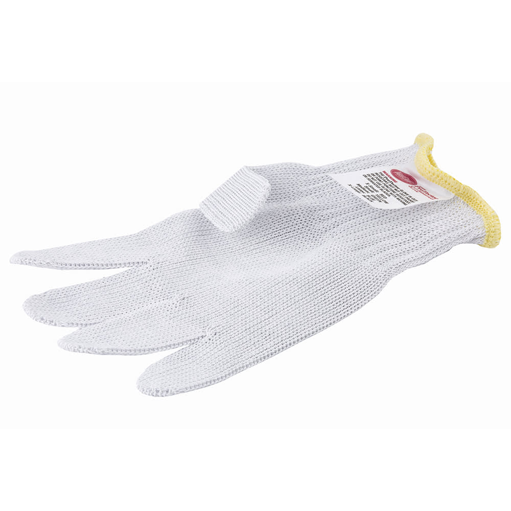 Tablecraft GLOVE2 Small Cut Resistant Glove - Polyester/Vinyl, White w/ Yellow Wrist Band