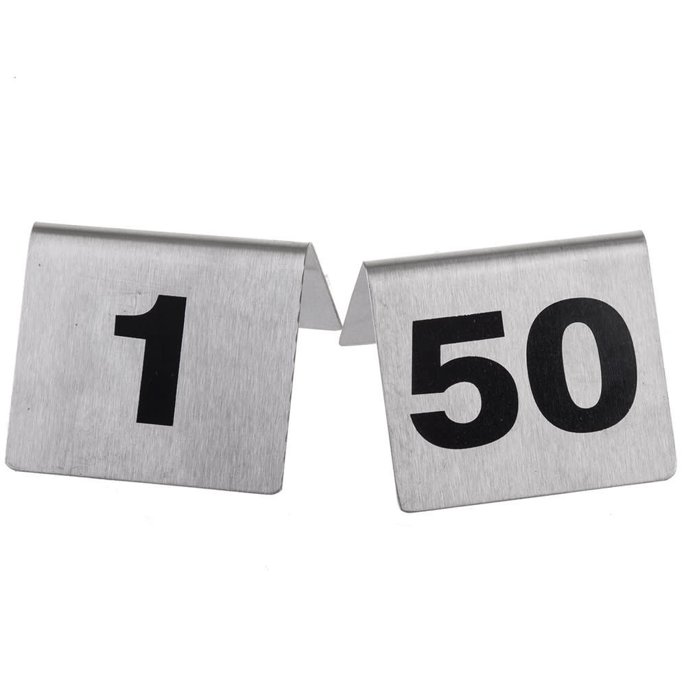 229-T150 Tabletop Number Cards - #1 50, 2" x 2 1/2", Stainless/Black