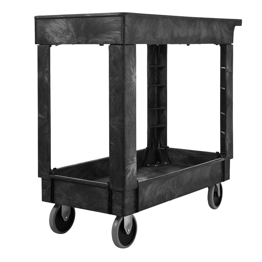 007-FG9T6600BLA 2 Level Polymer Utility Cart w/ 500 lb Capacity, Raised Ledges