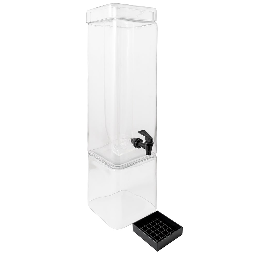 CalMil 11123 3 Gallon Square Glass Beverage Dispenser w/ Ice Chamber