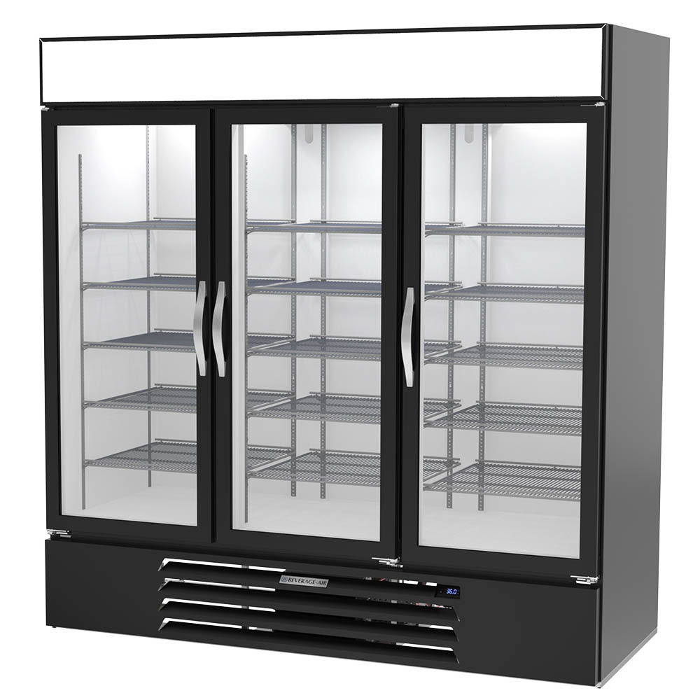 118-MMRF72HC1ABW 75" Three Section Commercial Refrigerator Freezer - Glass Doors, Bottom Com...