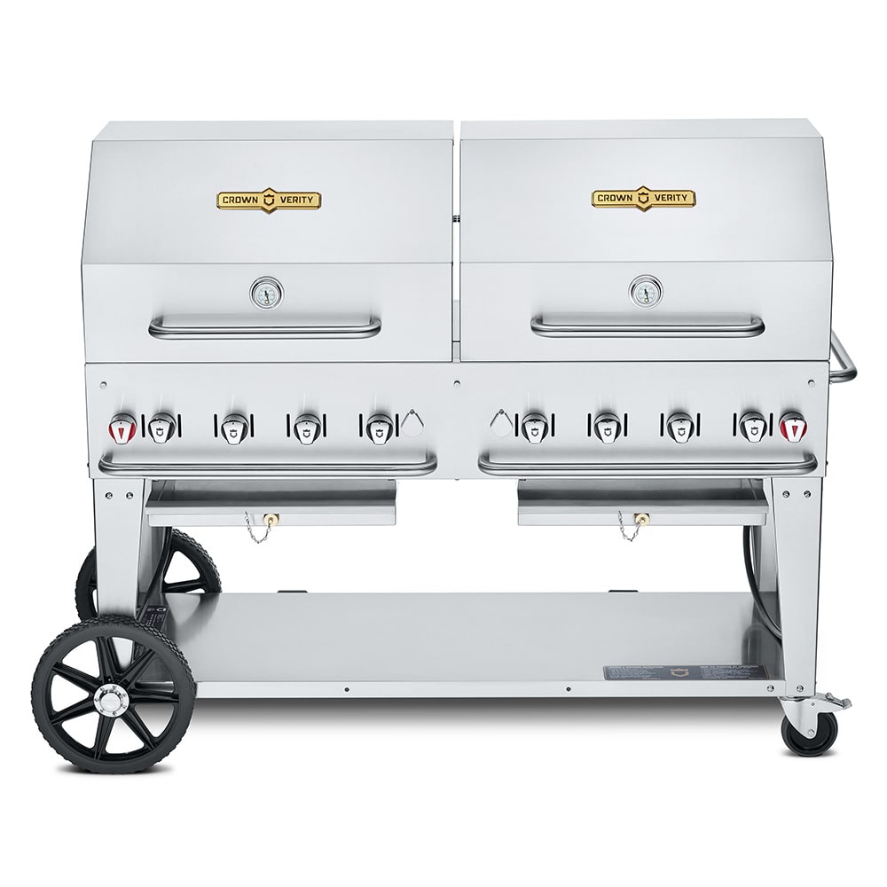 Crown Verity CV-MCB-60RDP-NG 58" Mobile Gas Commercial Outdoor Charbroiler w/ Water Pan, Natural Gas