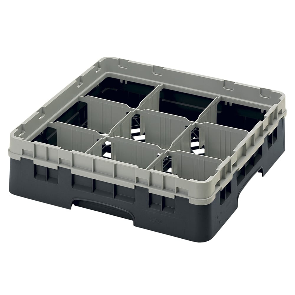 144-9S318110 Camrack® Glass Rack w/ 9 Compartments - 1 Gray Extender, Black