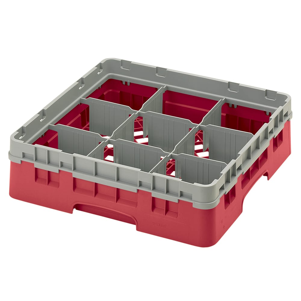 144-9S318163 Camrack® Glass Rack w/ 9 Compartments - 1 Gray Extender, Red