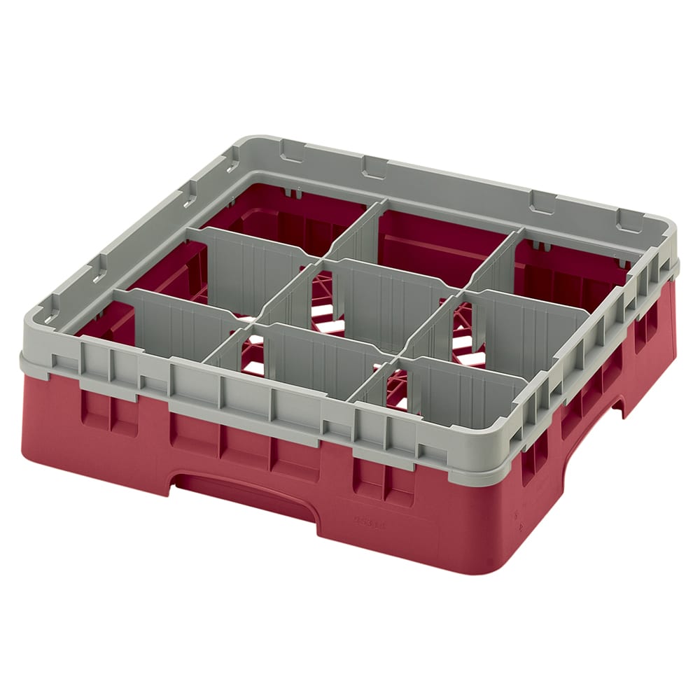 144-9S318416 Camrack® Glass Rack w/ 9 Compartments - 1 Gray Extender, Cranberry