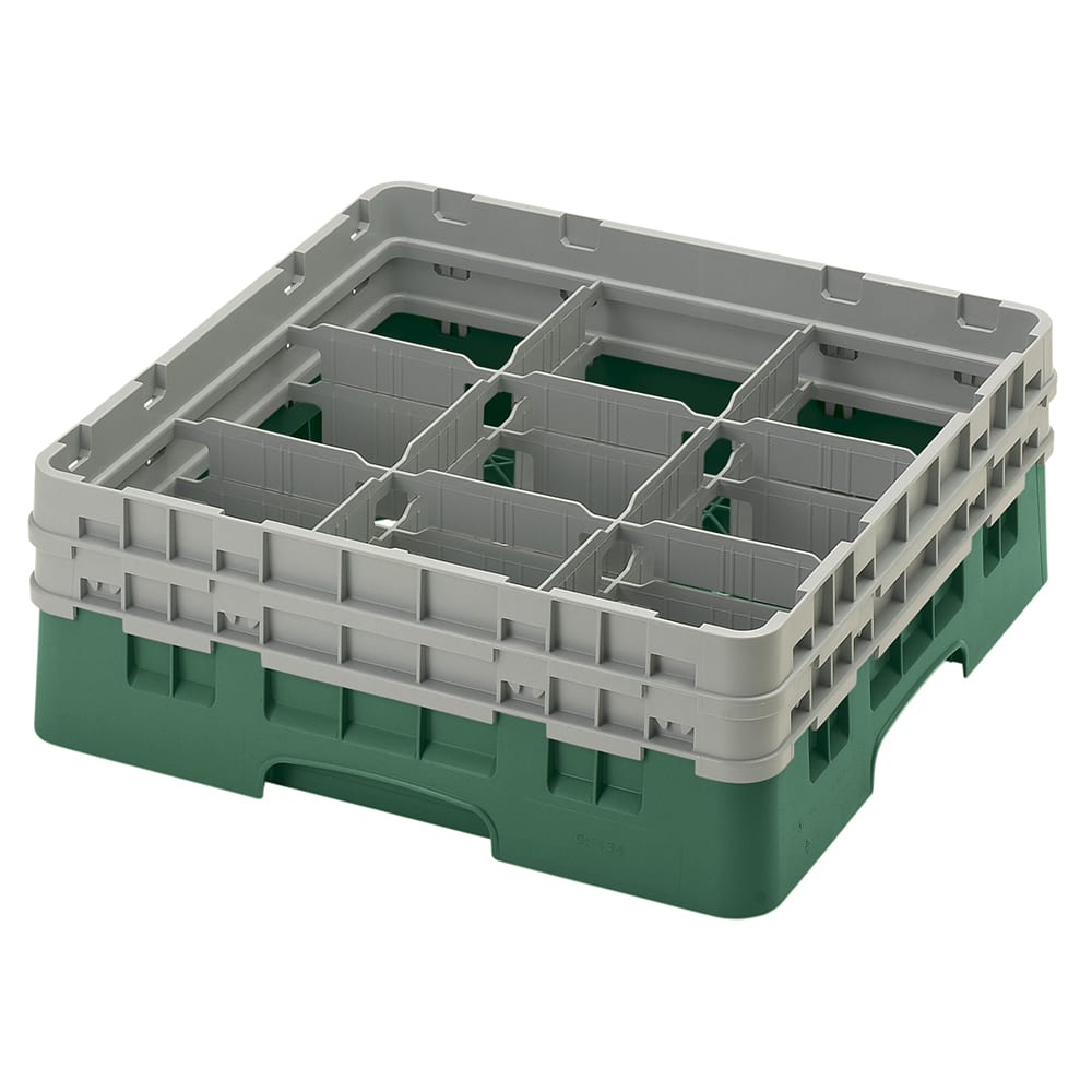 144-9S434119 Camrack® Glass Rack w/ 9 Compartments - 2 Gray Extenders, Sherwood Green