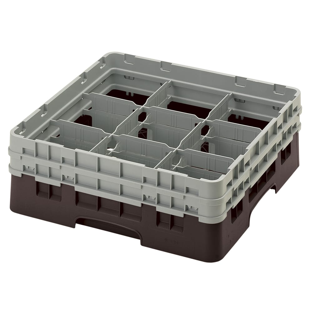 144-9S434167 Camrack® Glass Rack w/ 9 Compartments - 2 Gray Extenders, Brown