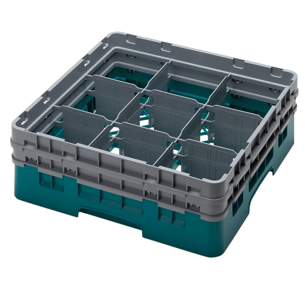 144-9S434414 Camrack® Glass Rack w/ 9 Compartments - 2 Gray Extenders, Teal