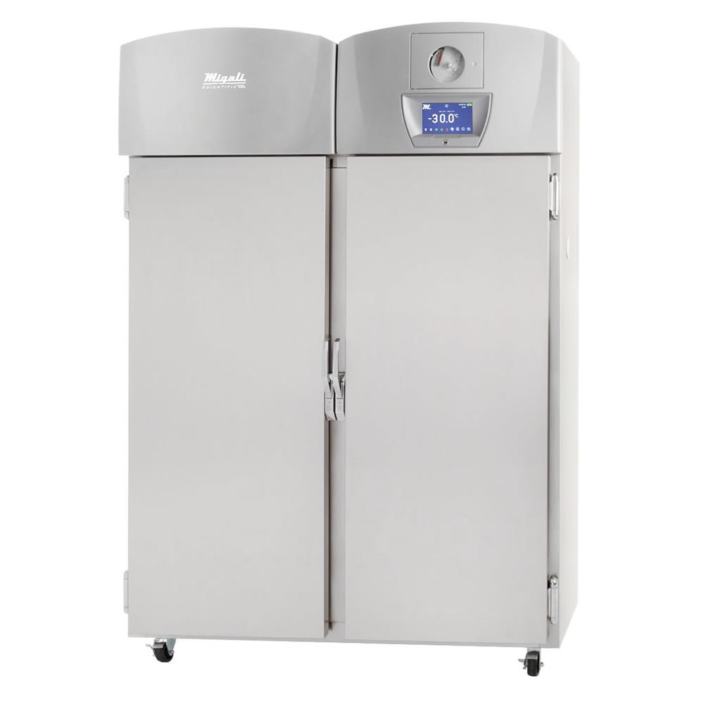 Migali EVOX-2F-BB 55" Two Section Blood Bank Freezer w/ 792 Bag Capacity - Solid Doors, Stainless, 115/208 230v/1ph