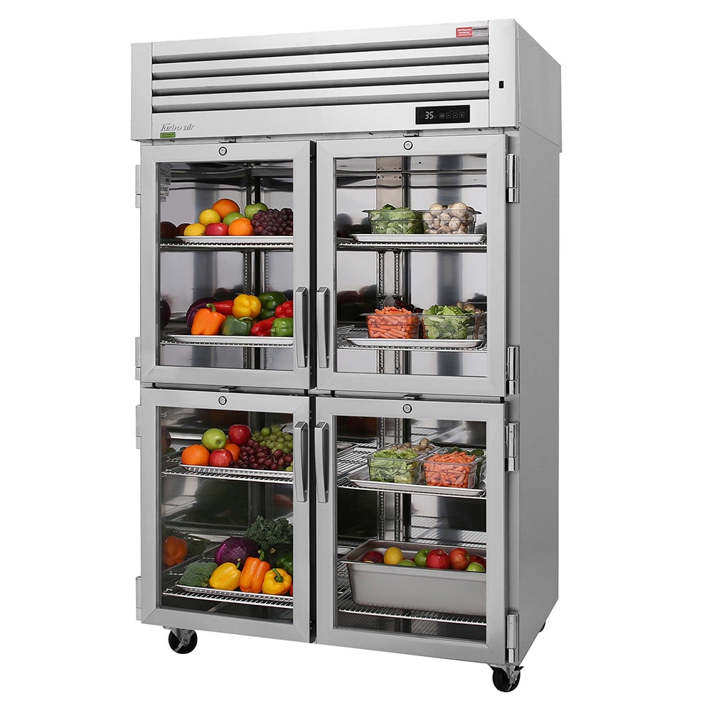 083-PRO504RGSPTN 51 3/4" Two Section Pass Thru Refrigerator, (4) Glass Doors, (4) Solid Door...