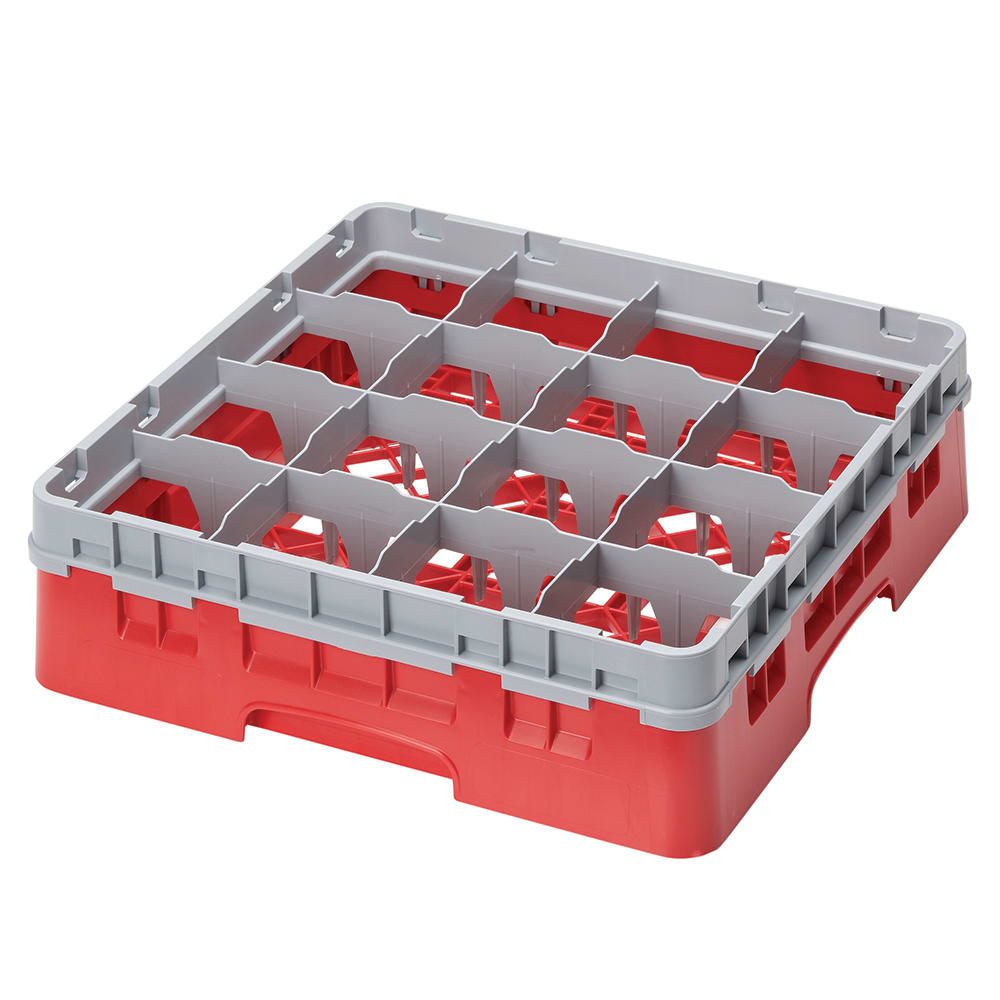 144-16S418163 Camrack® Glass Rack w/ (16) Compartments - (1) Gray Extender, Red