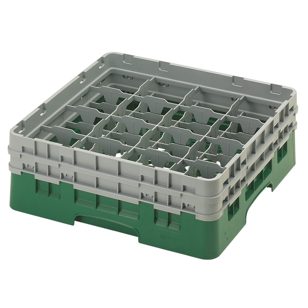 144-16S434119 Camrack® Glass Rack w/ 16 Compartments - 2 Gray Extenders, Sherwood Green