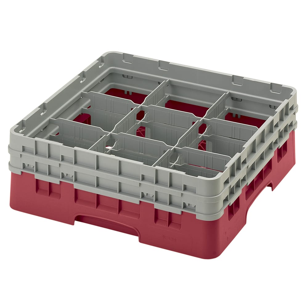144-9S434416 Camrack® Glass Rack w/ 9 Compartments - 2 Gray Extenders, Cranberry